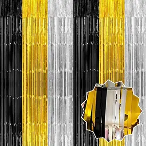 6 Pack Black   Foil Fringe Curtains Backdrop, 3.28 x 8.2 Ft Metallic Streamers Tinsel Curtains Background for Photo Booth, Birthday, Christmas, Halloween,  Year Party Decorations