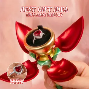 Magic Rose Ring Box – Blooming Surprise Gift,Red Rose Jewelry Ring Box Case for Ring Earring Romantic Engagement Wedding Ring Earrings,Suitable for surprise gifts, birthday gifts, holiday gifts, and marriage proposals.