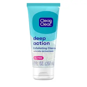 Clean & Clear Deep Action Exfoliating Cleanser with Pro-Vitamin B5, Gentle Daily Face Scrub for Soft, Smooth, Hydrated Skin, Oil Free Face Wash, 7 FL OZ - Skin Repair, Skincare Facial Exfoliate Hydrating