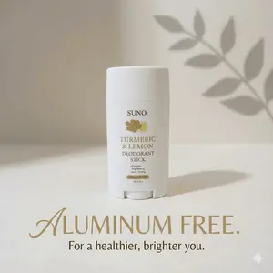 Suno Turmeric & Lemon Deodorant Stick - Aluminum-Free Probiotic Brightening Long-Lasting 75g/2.65oz for Effective Odor Control & Visible Underarm Care