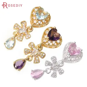 2PCS 18K Gold Color Brass Zircon Heart Spacer Beads Bracelet Beads Charms  Diy Jewelry Accessories Making Supplies