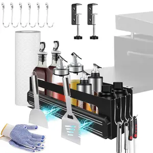 Griddle Caddy for Blackstone 28/36 inch Griddles with BBQ Gloves - No Drilling, Space Saving Grill Accessories, Blackstone Caddy with Magnetic Tool Holder & 6 J-hooks & Paper Towel Holder Shelf Utensils