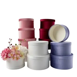 Set of 3, Luxurious Velour Large Round Flower/Gift Boxes with Lids, Various Colors | W155
