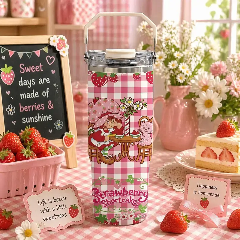 Strawberry Shortcake And Rainbow Brite Cartoon Custom Cup 40 oz 30 oz Tumbler With Handle, 80s ,A perfect gift for family and friends