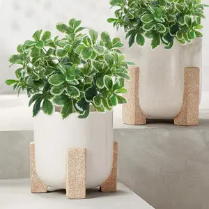 Artificial Shrubs Silk Green Greenery Outdoors Faux Plants Real Touch Green Leaves with Stems Fake Bushes Schefflera for Home Decor Indoor Garden Front Proch Office Table Wall Decor 2pcs