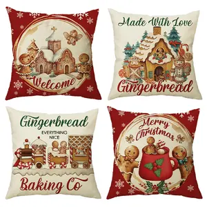 Christmas Gingerbread Man Pillowcase Set (18x18 Inches), Winter Holiday Decoration, Home Decor, Bedroom Cushion Cover, Gift for Baking Lovers