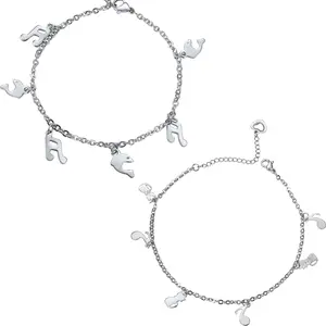 PROSTEEL Music Note Dolphin Cat Shape Dangle Anklet Stainless Steel Anklets For Women Girls Girlfriend Summer Party Beach Holiday Gift Idea