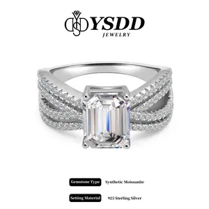 【#262 Muse】3Carat Emerald Cut Classic Split Shank Engagement Ring Synthetic Moissanite Ring in 925 Sterling Silver