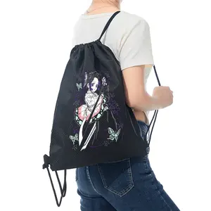 Anime Sword Warrior with Butterflies Drawstring Bag Casual Daily Use Cool Graphic Backpack for Teen and Young Adults Perfect Birthday Christmas Gift for Anime Fans and Cosplay Enthusiasts Durable Lightweight Gym Sackpack for Travel and Outdoor Activities