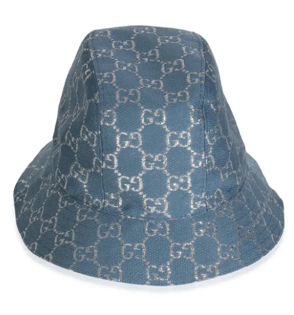 Pre-owned Gucci Light Blue Silver Canvas Lame GG Monogram Bucket Hat XL