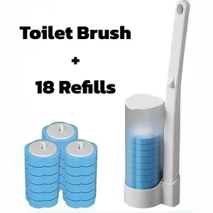 Disposable Toilet Bowl Cleaning Kit, Long Handle Rotatable Toilet Brush, Wall Mount Storage Caddy, 18/36PCS Cleaner Refills, Fragrance-Free Low Foam Cleaning Tool for Toilet Sink Bathtub