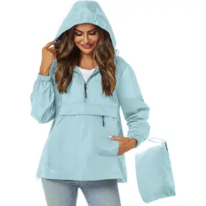 Womens Rain Jacket with Hood,Pullover,Packable,Lightweight,Windbreaker,Waterproof,Breathable