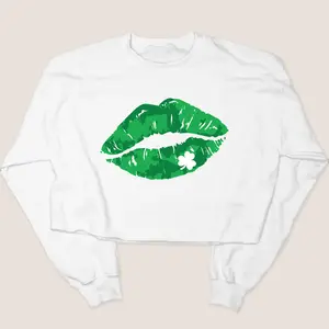 St. Patricks Day Sweatshirt Cropped - Clover Lips