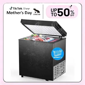 COWSAR 1.8 Cu.Ft Chest Freezer with Removable Basket and Bottom Defrost Water Drain Freestanding Top Open Door, Deep Freezer, Icebox, Cold Storage, Food Preservation, Mini Freezer with Adjustable 7 Thermostat for Home/Apartment, Black