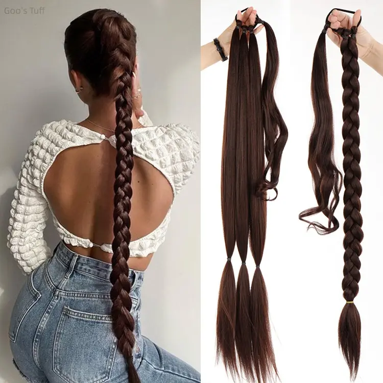 Female Glueless Pre-Braided Synthetic Boxing Braid Ponytail Hair Extension, Heat-Resistant Synthetic Hairpieces, Quick Install, Seamless Blend, for Workouts/Festivals, Daily Wear, Braids Hairstyles, Hair Braids