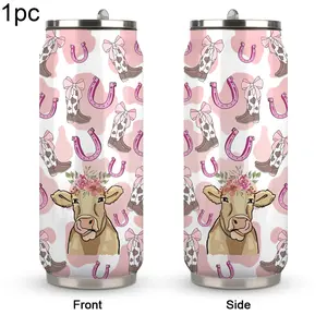 1pc 17oz Pink Cowgirl Stainless Steel Insulated Tumbler with Straw, Cute Floral Crown Cow, Pink Horseshoe Pattern, Sweet Country Aesthetic, Double Wall Vacuum Insulation, Leakproof Lid, Perfect Gift for Cow Lovers, Country Girls & Western Style Fans