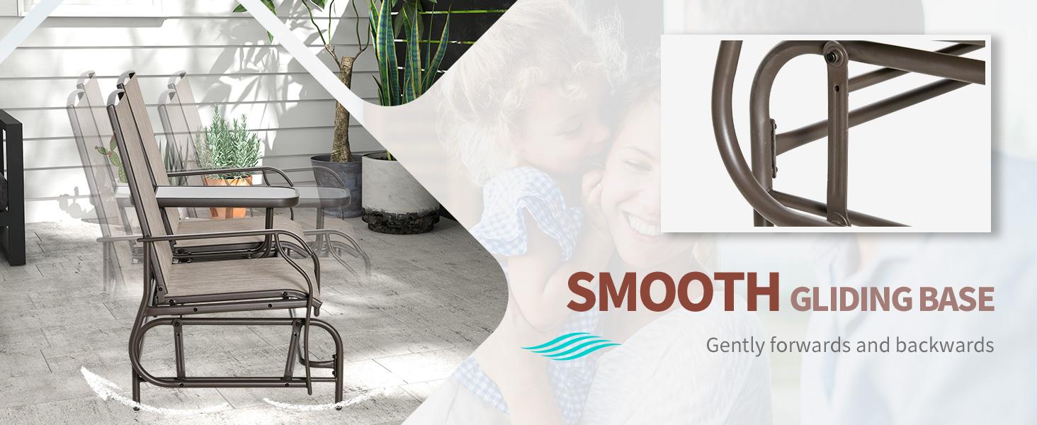 Outsunny Outdoor Glider Bench with Center Table, Metal Frame Patio Loveseat with Breathable Mesh Fabric and Armrests for Backyard Garden Porch