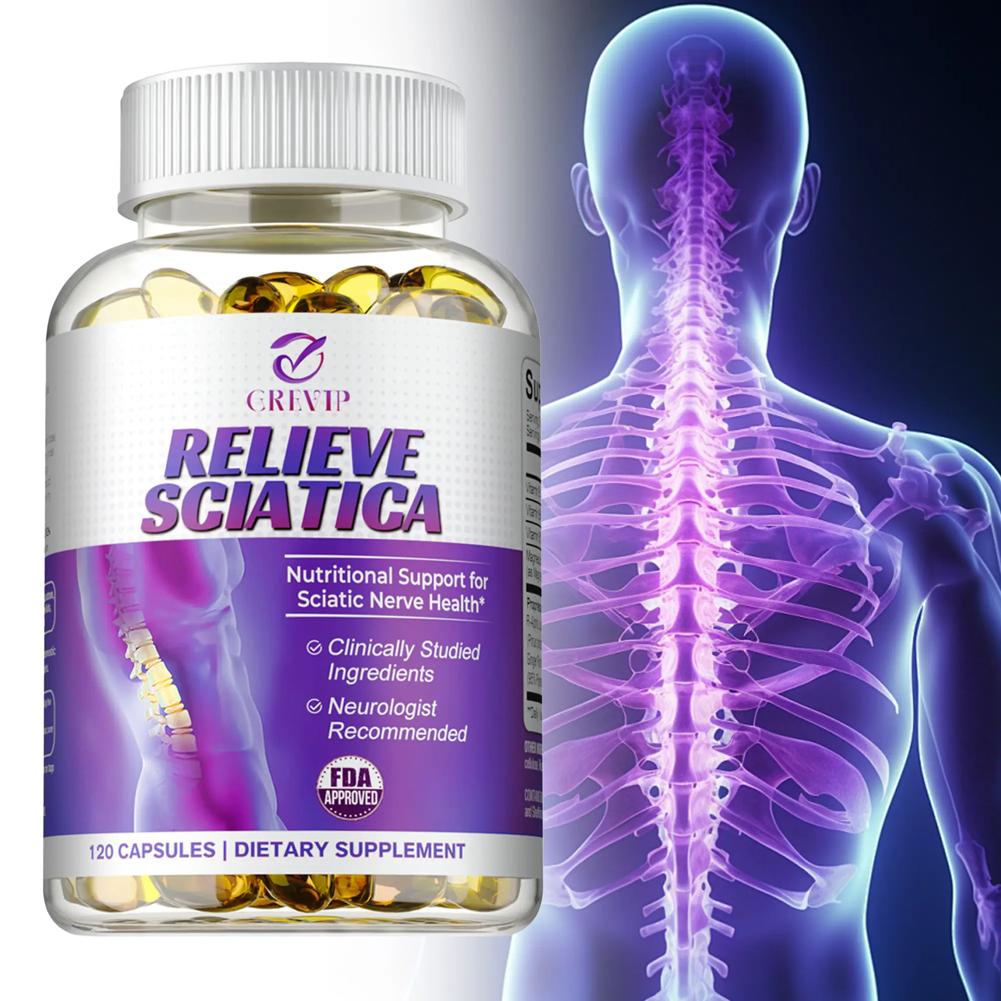 Grevip Nerve Soothing Vitamins - Lower Lumbar Sciatic, Hip, Thigh, Leg, Foot