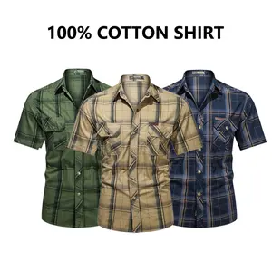 Men’s 3-pack 100% cotton plaid short-sleeve shirts, summer washed breathable work shirts suitable for outdoor activities, commuting, and everyday casual wear; available in multiple colors, loose fit, plus sizes, multi-pack.