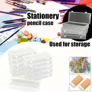 10 Pcak Plastic Storage Boxes, Small Storage Containers with Hinged Lids, Rectangle Clear Boxes for Beads, Jewelry, Game Pieces, Pens and Crafts Items