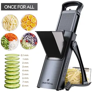 ONCE FOR ALL Upgrade Safe Stainless Steel Silicone Mandoline Slicer Plus - Kitchen Gadgets, Fruit Vegetable Slicer, Potato Fry Cutter, Onion Salad Dicer, Food Shredder (black)