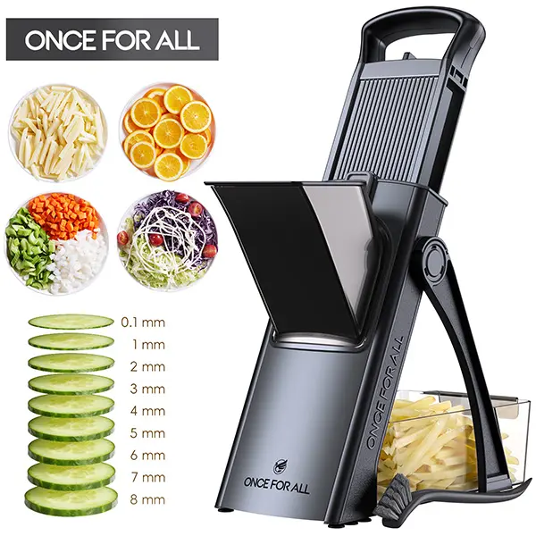 【ONCE FOR ALL 】Press Vegetable Cutter with Built-in Durable Blades, No Replacement Needed. Strong Anti-Slip Suction Base, Safe Press Design to Avoid Hand Cuts. Multi-use Fruit Veggie Slicer Dicer, Detachable & Easy to Clean