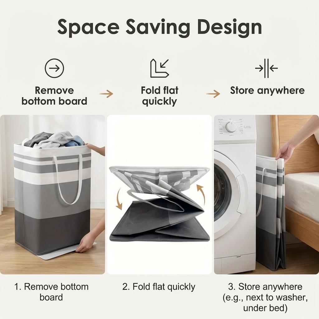 Foldable laundry basket with extended handle, durable nylon, 75L large capacity | Independent waterproof design, suitable for storing clothes and toys in dorms, homes, and laundry rooms | Gradient gray