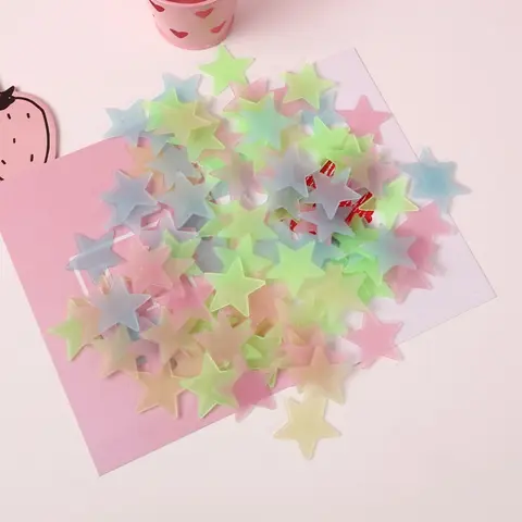 2pcs Luminous Adhesive Wall Star Stickers - 3cm/1.18 inch Assorted Color Fluorescent, Stain-Resistant Decorative Decals for Bedroom, Christmas Festive Decor