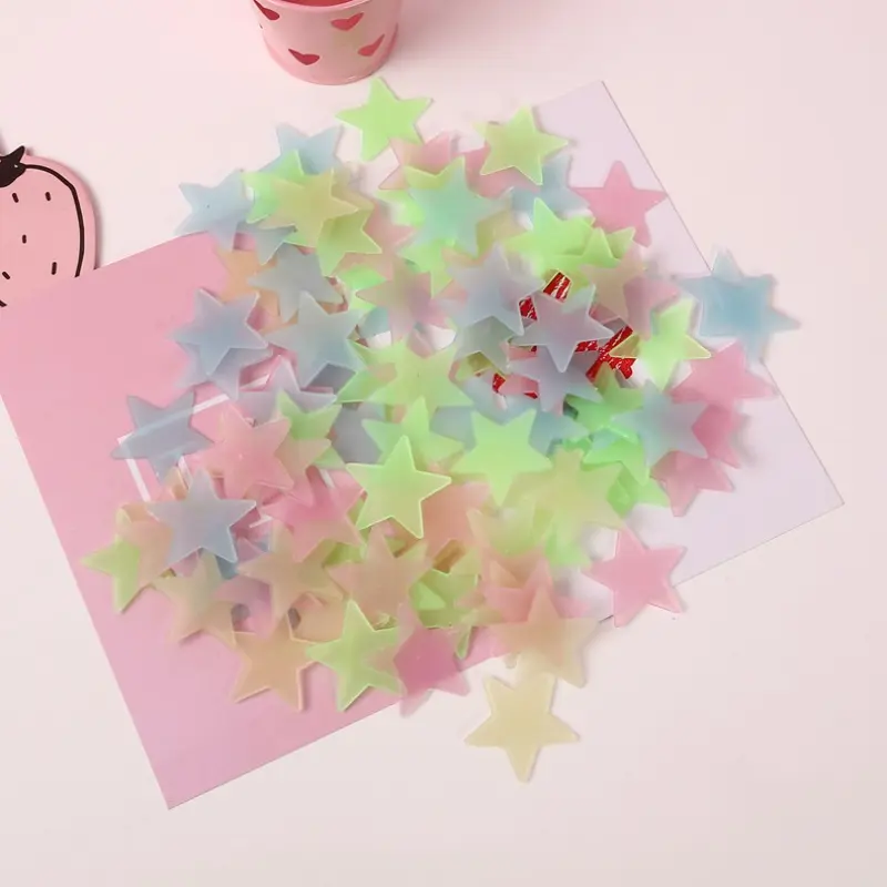 2pcs Luminous Adhesive Wall Star Stickers - 3cm/1.18 inch Assorted Color Fluorescent, Stain-Resistant Decorative Decals for Bedroom, Christmas Festive Decor