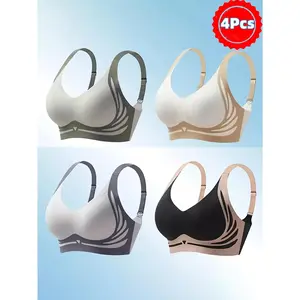 4-Pack Women's New Everyday Bra large size wirefree breathable tiktok shop trainer for women casual spring tok lingerie deep sheer sexy comfort lace multiple panty floral sauna waist tiny full cover chic leopard print under pant front clip solid sport