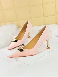 Luxury Metal Buckle Velvet High Heel Shoes, Elegant Fashion Stylish Classy Pointed Toe Stiletto, Comfortable Commute, Party, Evening Wear, All Seasons