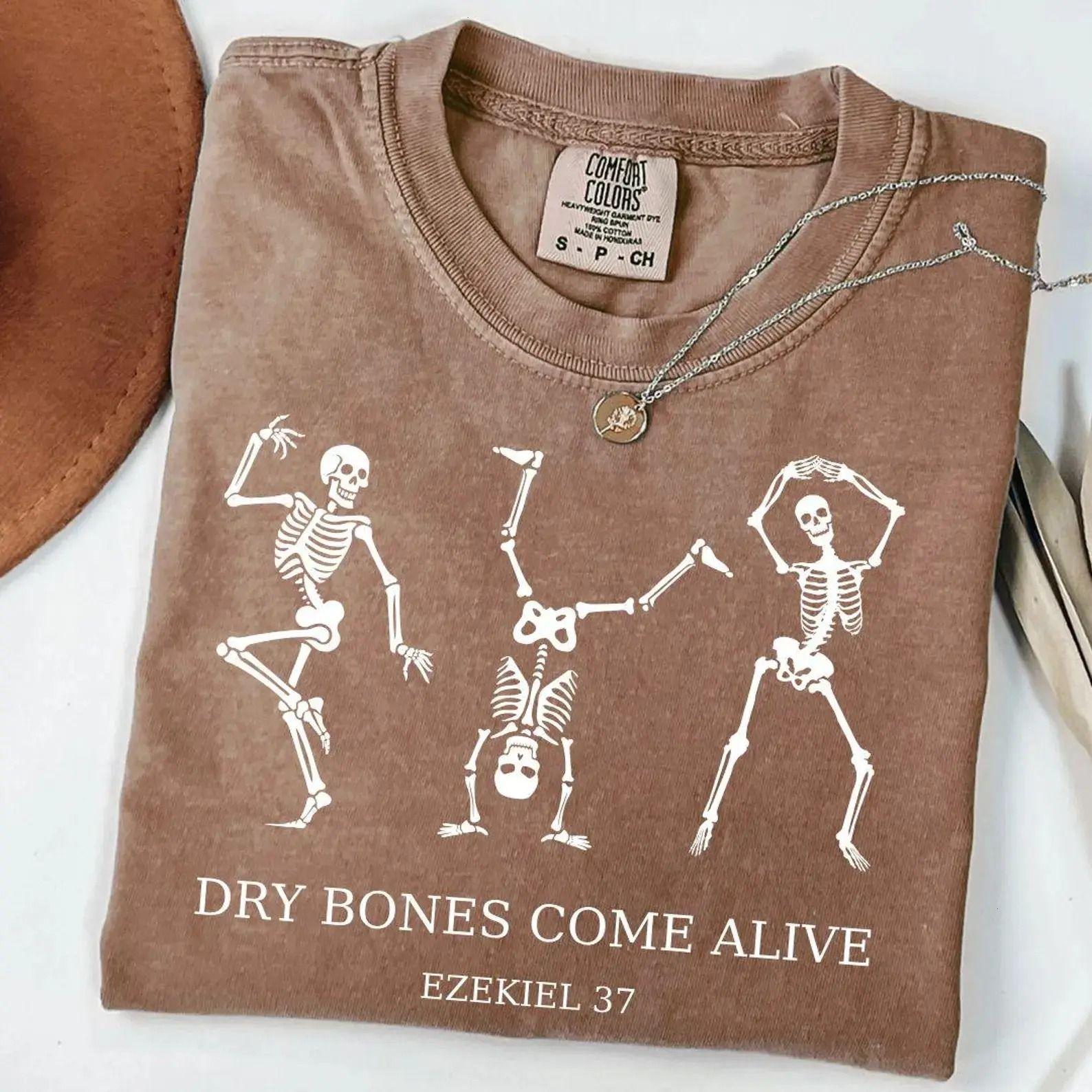 Comfort Colors by Corner Clothing Dry Bones Come Alive Christian Halloween T-shirt, Dancing Skeleton Bible Verse Graphic Tee, Faith-Based Spooky Season, Soft Garment-Dyed Vintage Cotton, Made In The USA