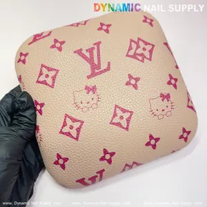 (Khaki LV Kitty Grain) Leather Elbow Cushion Pad Arm Rest Support for Manicure Nail Desk