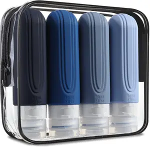 Travel Bottles for Toiletries - BPA Free, 3oz Travel Size Containers, Leak Proof, Refillable, Silicone, Squeezable, TSA Approved (4 Pack) Makeup Set Beauty Organizer Durable