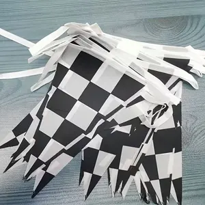 30pcs 9m Checkerboard Triangle Flags, Racing Theme Bunting for Birthday, Christmas, Halloween, Thanksgiving Party Decorations