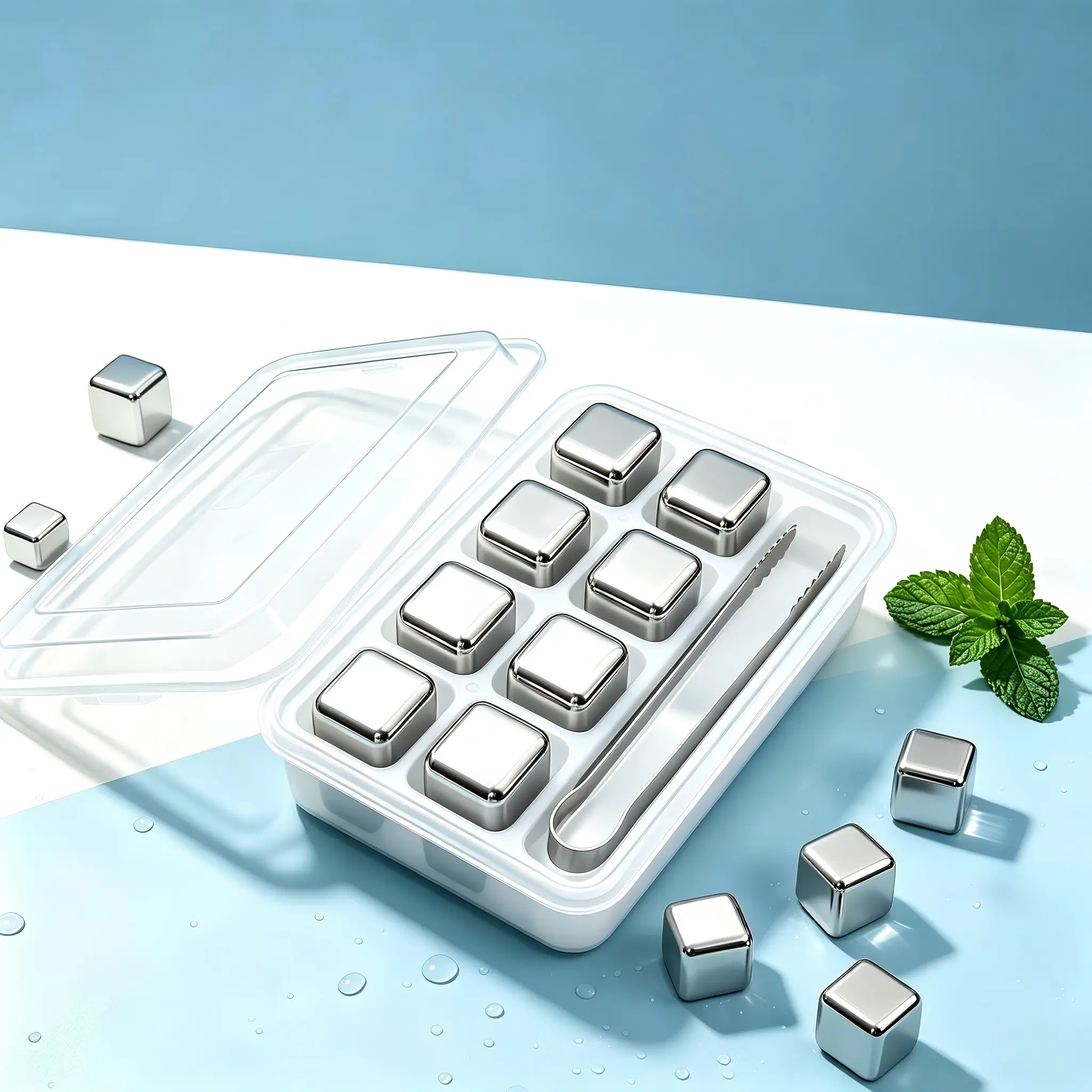 Beat the heat with reusable stainless steel whiskey stones 6/8 pack. These non-dilution chilling rocks keep beverages icy fresh all summer long. Nice summer present for guys for camping, backyard hangouts and home bar leisure time.