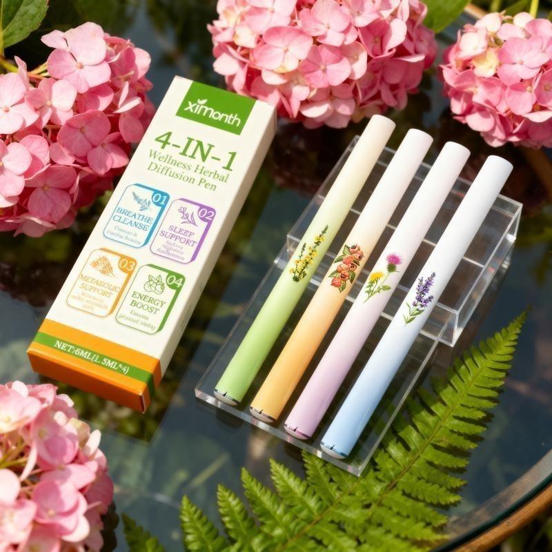 Herbal Care Stick 4 Counts Set, Gentle Ingredients Nourish Comfortable Body, Four Unique Recipes, Natural Scent, Daily Breathing Regulation