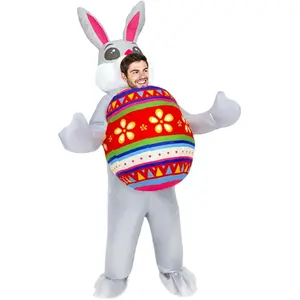 Inflatable Gray the Easter Bunny Costume Outfit Suit Rabbit Cosplay Party Adult Size Dress Up with Fan  Easter just got 10x FUNNIER! Clothes Casual Menswear Egg Polyester