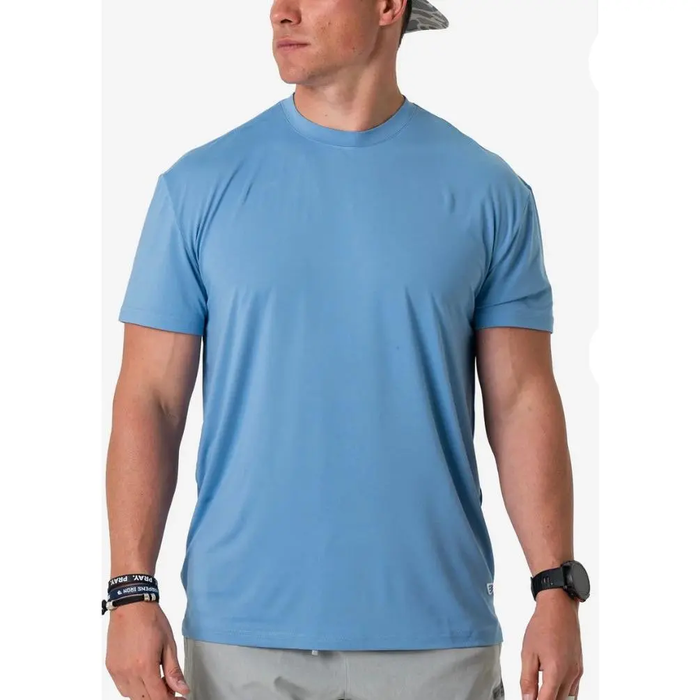 Burlebo Men's Steel Blue Plain Short-Sleeve Go-To Performance T-Shirt - Soft Polyester Mix Fabric, UPF 50 Sun Protection, Anti-Microbial, Odor-Combating, High Stretch, True Size, Crew Neck, Menswear Top for Outdoor, Athletic Use, Shortsleeve, Round Neck