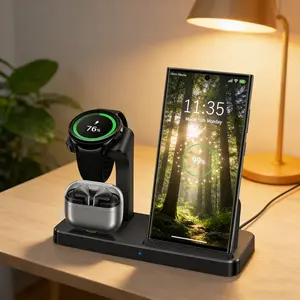 Wireless Charger for Samsung Charging Station, 3 in 1 Fast Charging Stand for Samsung Galaxy S26/S25/S24/S23/S22/S21/S20,Note 20/10& Galaxy Buds, Wireless Charger for Samsung Galaxy Watch Ultra 8 7 6 5 Pro/5/4/3/Active 2/1 summerwins