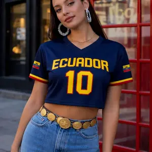 Custom Ecuador Football Crop Top Jersey, Personalized Name Number Soccer Shirt, Women's Gameday Fan