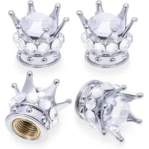 4 PCS Bling Crown Tire Stem Valve Caps-Crystal Diamond Universal Copper Core for Cars, SUVs, Trucks, Bikes & Motorcycles (Silver)