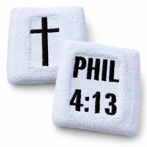 Christian 2-Pack Sports Wristbands - Cross Design, PHIL 4:13 Verse Text, 3x3 in, 1-Size Gym Accessories, Inspirational Biblical Gifts for Men and Women, Male, One Size Fits All