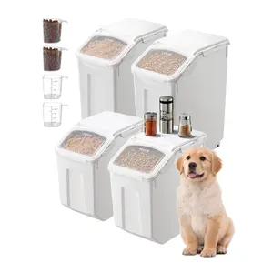 【Summervibes】VEVOR Rice Storage Container, 3.5Gal/15Lx2 + 4.5Gal/20Lx2 Large Dog Food Dispenser Bin, Kitchen Ingredient Grain Cereal Bin, Pet food Containers with Wheels, 4 Measuring Cups, Airtight Lid, 4 Pack