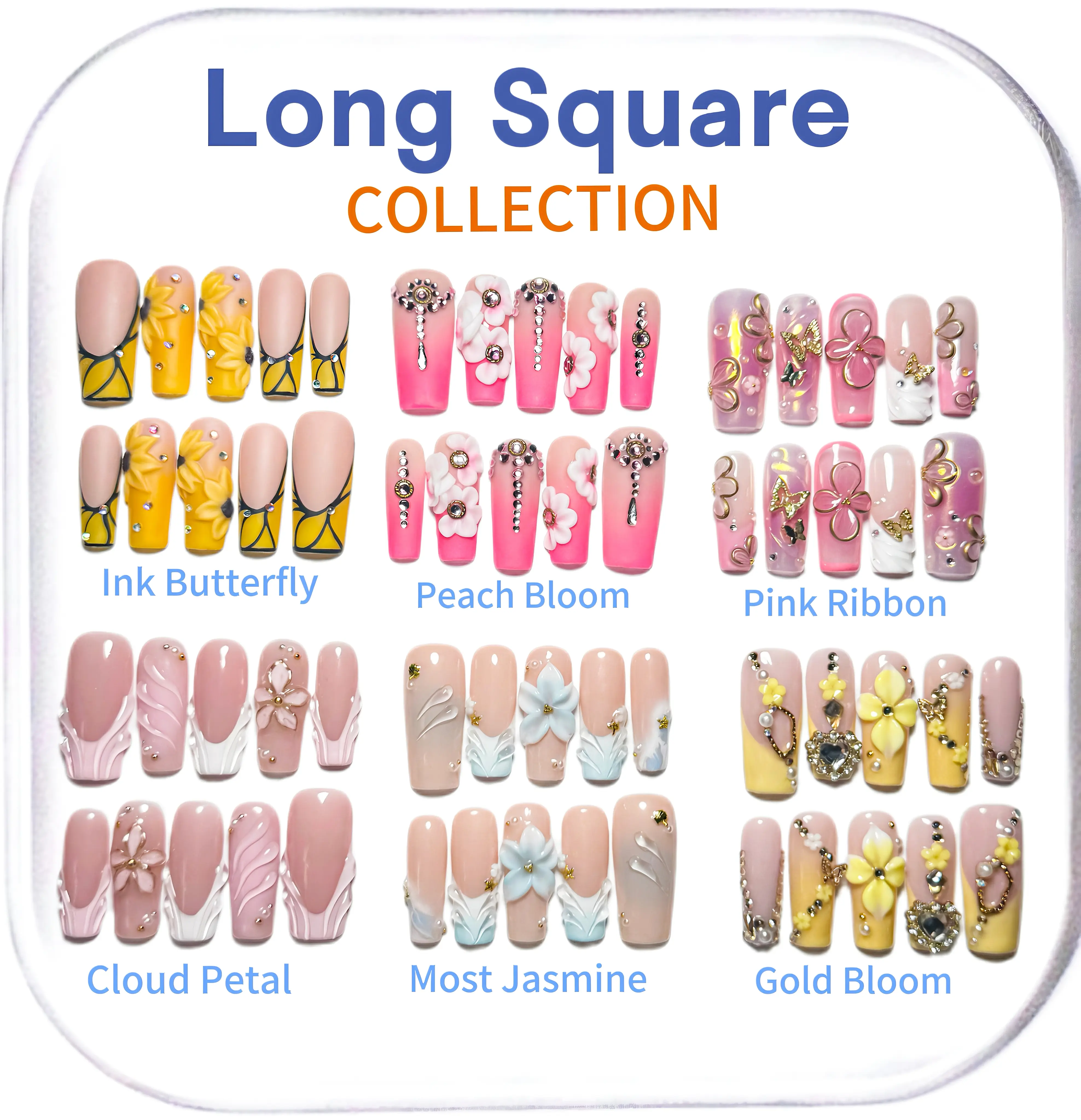 Handmade Reusable Long Square Press On Nail Sets - Caramel Cherry Bloom with Glamorous Ink Butterfly Floral Design, Long-Lasting Glossy Casual Style Nail Art Decoration Accessories, Beauty Products