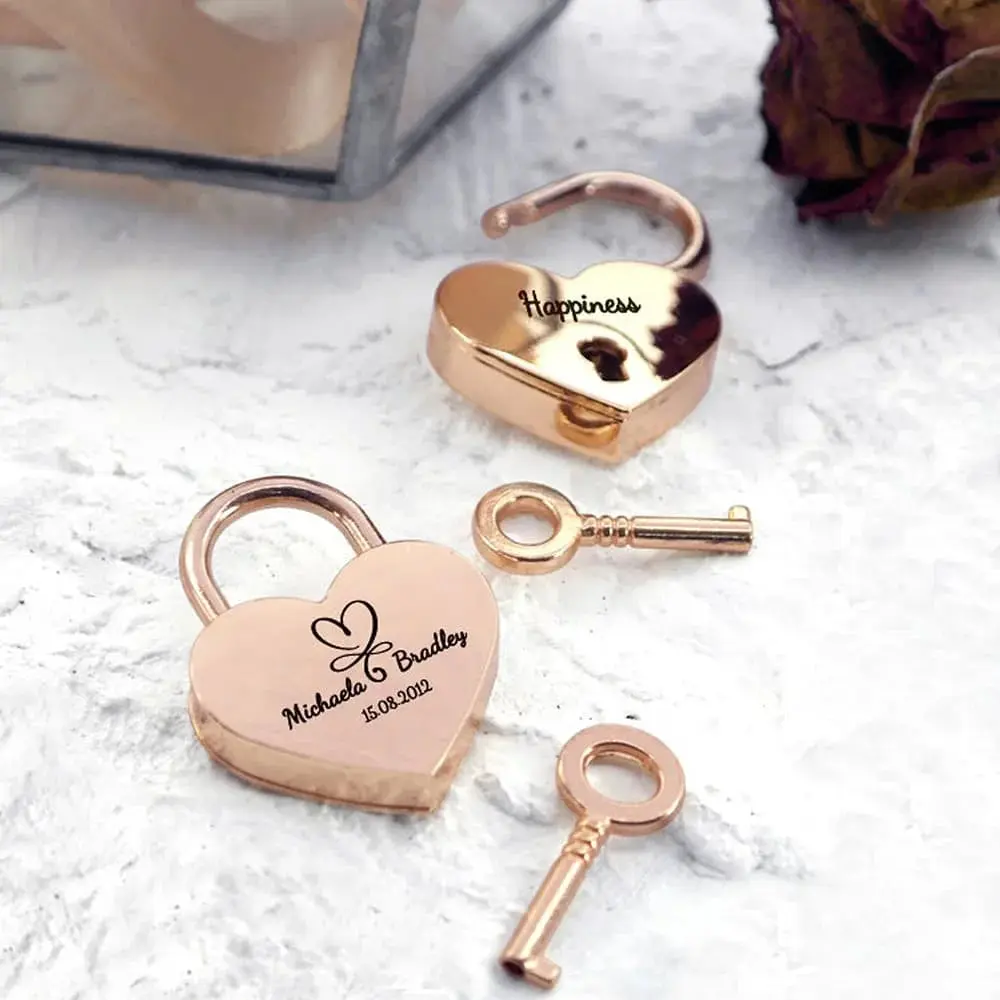 Personalized Engraved Love Heart Padlock - Travel Bridge Style, Couples Wedding & Valentine's Day Gift, Safety Lock