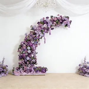 Artificial Silk Floral Backdrop for 6.5ft Half Crescent Wedding Arch – Foam-Backed Flower Arch in Lavender Lilac with Roses, Hydrangeas & Chrysanthemums