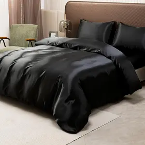 Solid Color Silky Satin Bedding Set, 1 Set Including 1/2 Counts Pillowcase & 1 Count Duvet Cover without Filler, Soft Comfortable Bedding Set for Home Bedroom