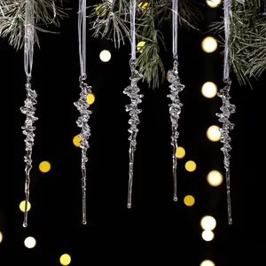 [Elegant Icicle Ornaments] 5/20pcs Elegant Acrylic Icicle Ornaments - Frosty Crystal Pendants for Christmas Tree Decor, Holiday Parties & Festive Gatherings