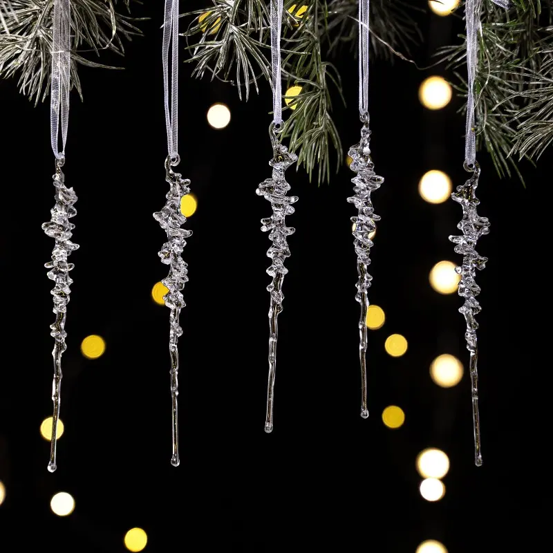 [Elegant Icicle Ornaments] 5/20pcs Elegant Lightweight Acrylic Icicle Ornaments - Frosty Crystal Pendants for Christmas Tree Decor, Holiday Parties & Festive Gatherings, Christmas Tree Decorations, Holiday Party Ornaments, Hanging Ornaments